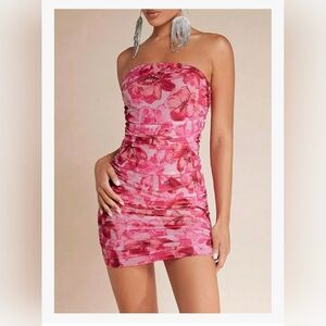 Split Hem Strapless Tube Bodycon Dress #1032